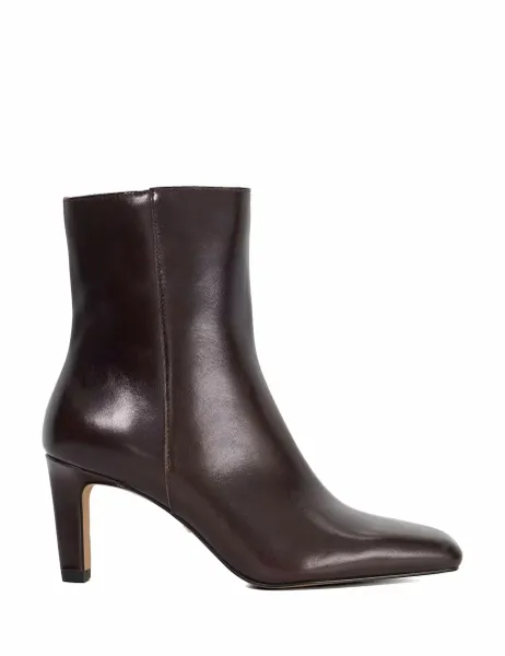 Leather Stiletto Heel Square Toe Ankle Boots Brown