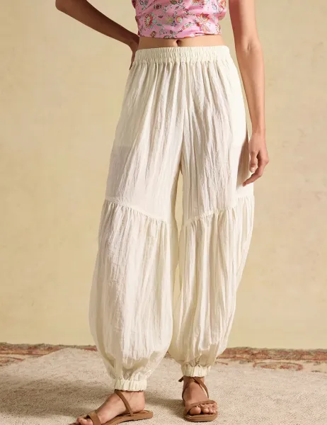 Joules Pure Cotton Pleated Balloon Trousers Cream