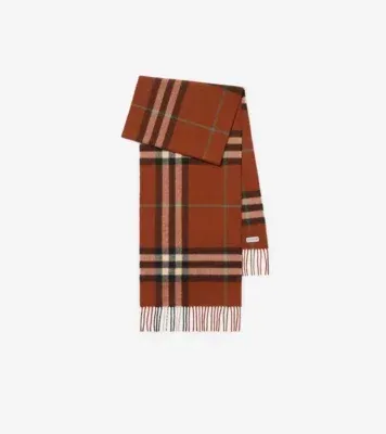 Check Cashmere Scarf in Brick orange