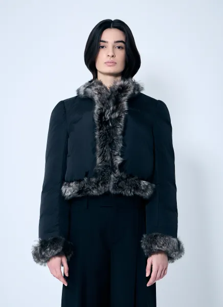 Puffer Jacket With Shearling Trims