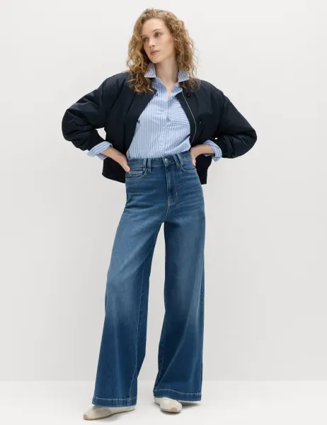 Marks & Spencer High Waisted Wide Leg Jeans Medium Indigo