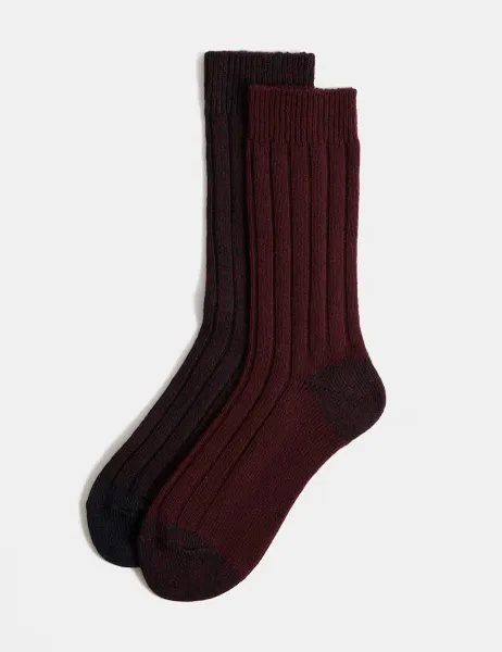 Marks & Spencer 2 Pack Heatgen Medium Thermal Socks with Wool Burgundy Mix
