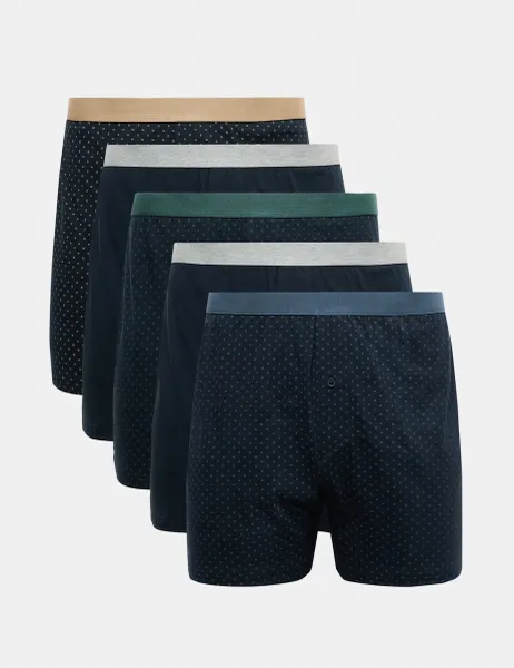 Marks & Spencer 5pk Pure Cotton Jersey Boxers Navy Mix