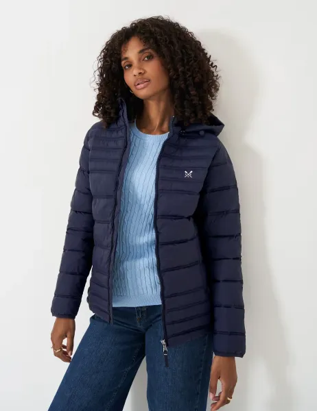 Crew Clothing Lightweight Padded Hooded Jacket Navy