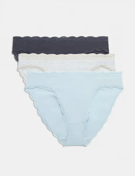 Marks & Spencer 3pk Cotton Rich High Leg Knickers Dusty Blue