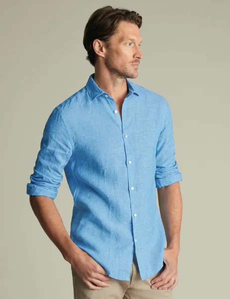 Charles Tyrwhitt Slim Fit Pure Linen Shirt Blue