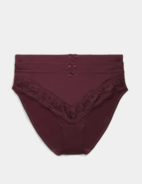 Marks & Spencer 3 Pack Jasmine Lace Trim High Leg Knickers Dark Wine
