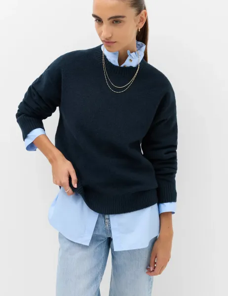 Marks & Spencer Crew Neck Relaxed Jumper with Wool Midnight Navy