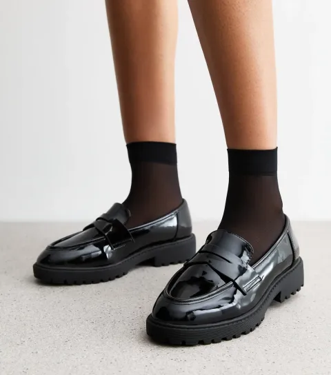 New Look Women's Black Penny Strap Patent Loafers