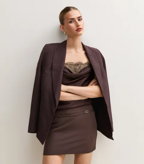 New Look Women's Dark Brown Belted Mini Skirt
