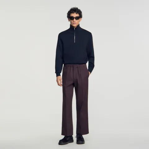 Wide-leg elastic waist trousers
