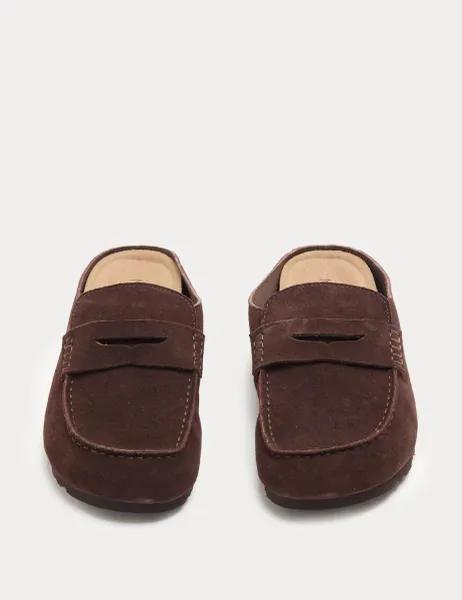 Marks & Spencer Suede Flat Loafer Clogs Brown