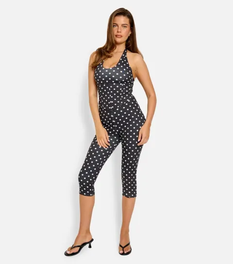 Women's Black Polka Dot High Waist Capri Trousers