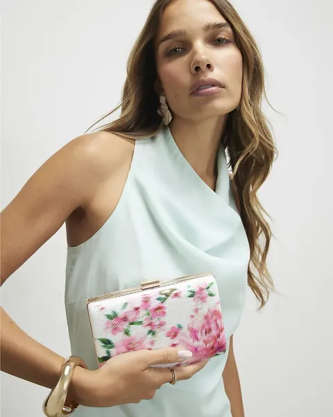 River Island Floral Hard Shell Clutch Bag