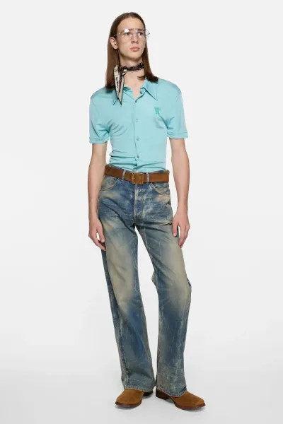 Embroidered bow logo button-up
