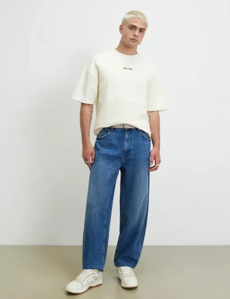 River Island Oversized Pure Cotton Striped T-Shirt Ecru Mix