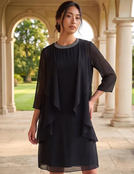Roman Petite Mock Wrap Shift Dress Black Mix