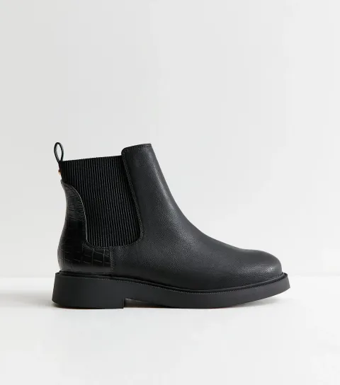 New Look Women's Extra Wide Fit Black Faux Leather Chelsea Boots Vegan