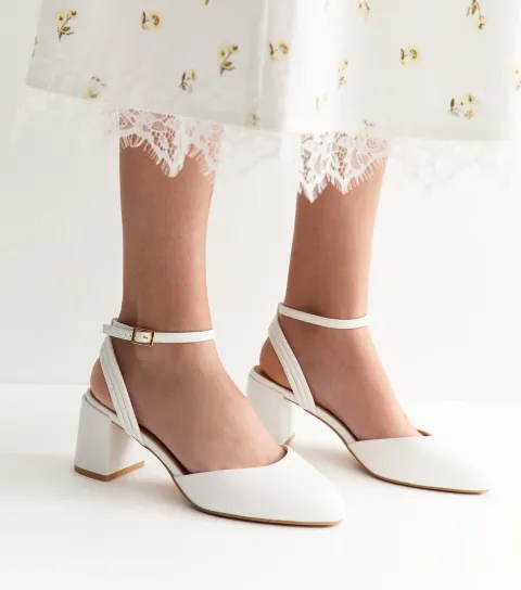 Women's Wide Fit White Faux Leather Almond Toe Pumps Vegan