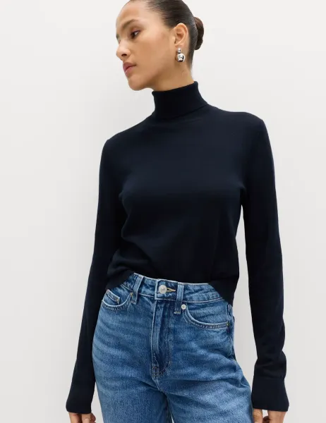 Marks & Spencer Pure Merino Wool Roll Neck Jumper Midnight Navy