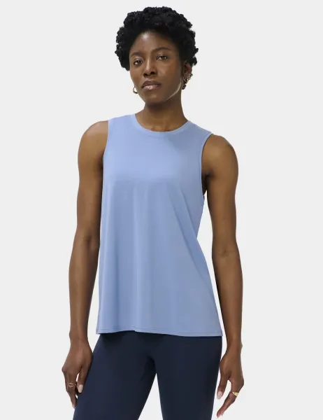 Sweaty Betty Soft Flow Studio Open Back Yoga Vest Top Blue Denim