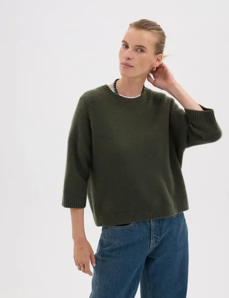 HUSH Pure Cashmere Oversized Knitted Top Khaki