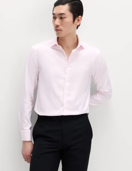 M&S SARTORIAL Extra Slim Fit Luxury Cotton Twill Shirt Pale Pink