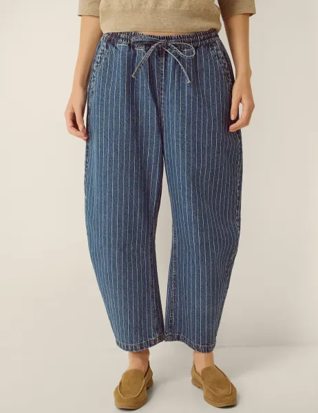 Monsoon Stripe Drawstring Barrel Jeans Medium Blue Mix