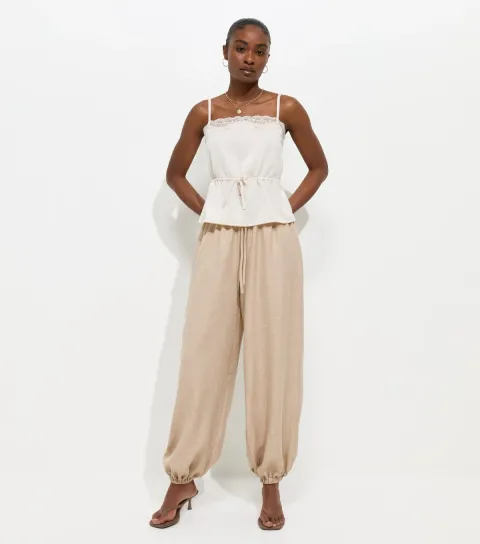 Women's Stone Drawstring Cuffed Trousers