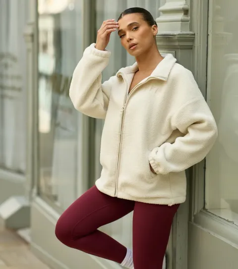 Women's Women's Cream Borg Zip Jumper