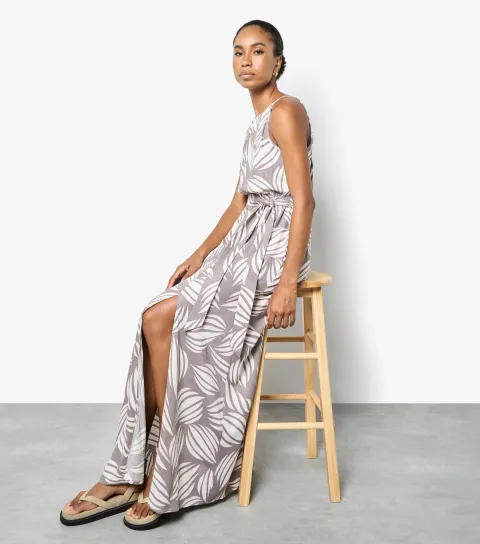 Women's Stone Oversized Shell Print Maxi Dress