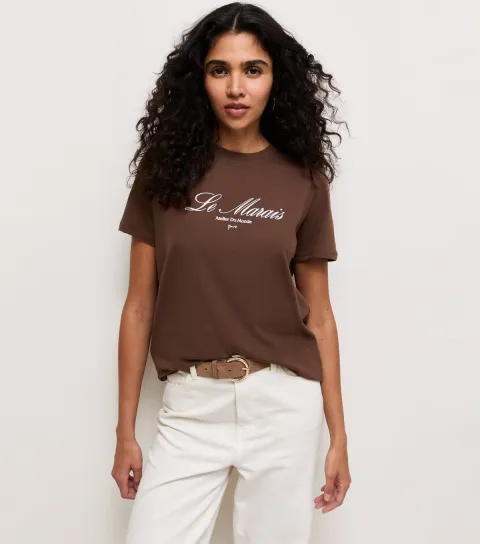 Women's Dark Brown Cotton Le Marais Logo Relaxed T-Shirt