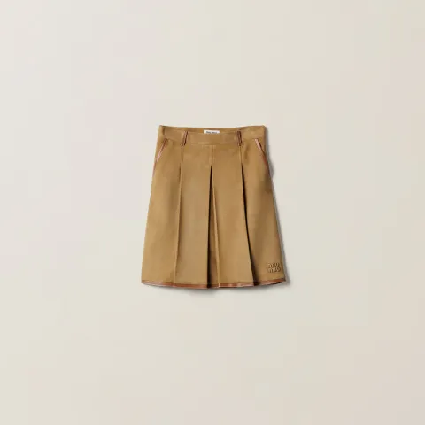 Pleated suede skirt
