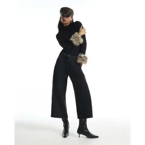 River Island Mid Rise Wide Leg Belted Crop Jeans