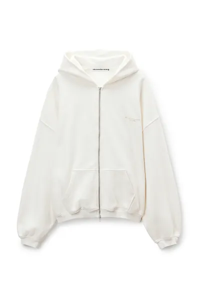 White Cotton Logo Zip-Up Hoodie