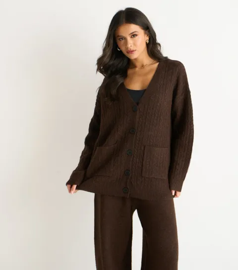 Women's Dark Brown Cable Knit Cardigan