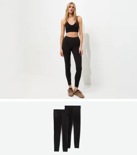 Women's Tall Black Pack Of 2 Cotton Rich Stretch Leggings