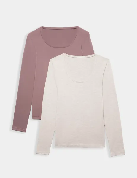 Marks & Spencer 2 Pack Heatgen Light Thermal Long Sleeve Tops Oatmeal Mix