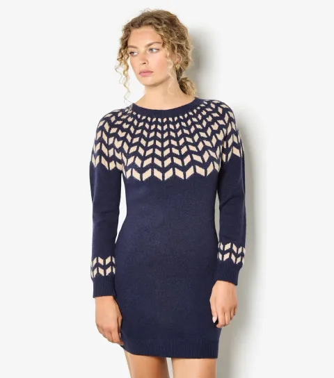 Women's Navy Gradient Chevron Knit Jumper Dress