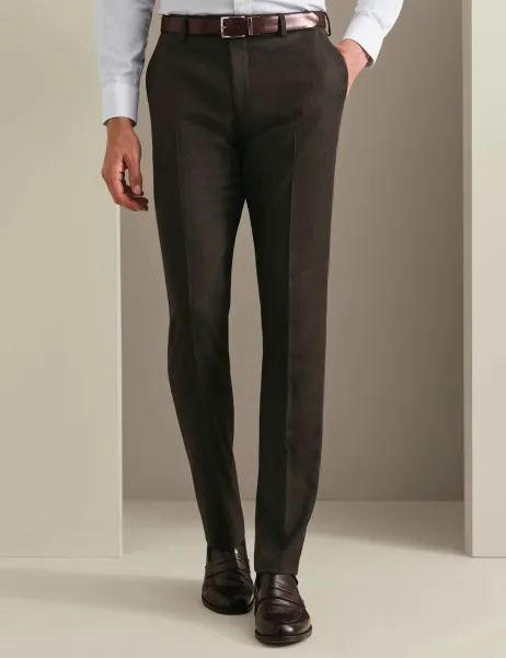 Charles Tyrwhitt Slim Fit Wool Rich Flannel Flat Front Trousers Brown