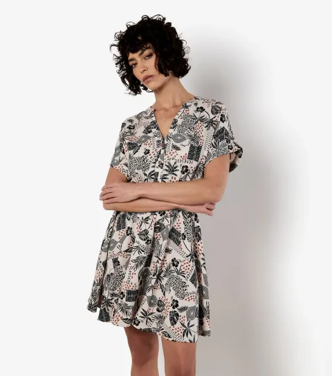 Women's Stone Leaf Print Mini Dress
