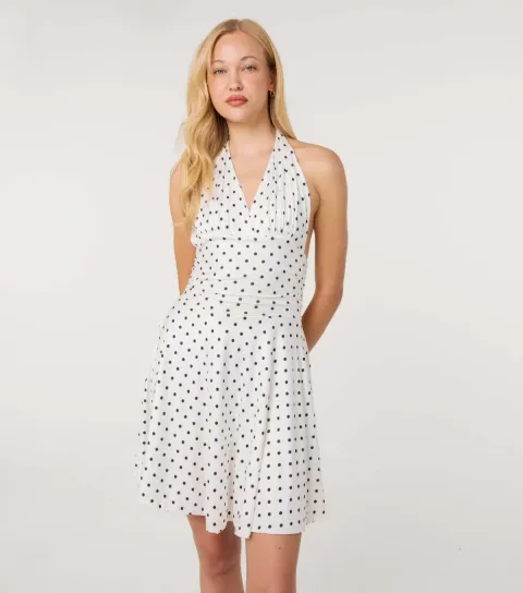 Women's Off White Polka Dot Slinky Mini Dress