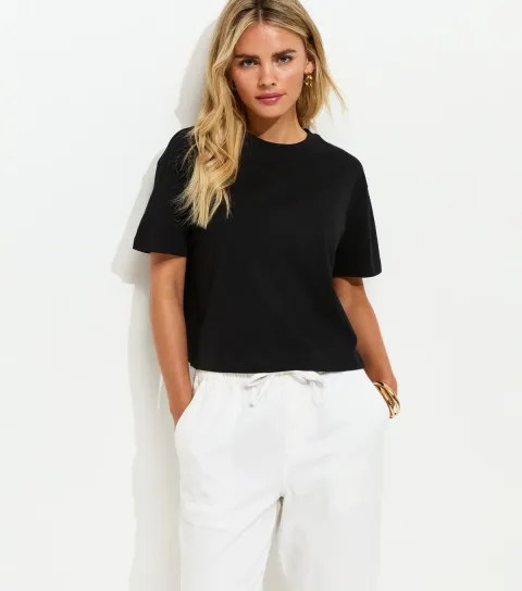 Women's Petite Black Boxy Fit T-Shirt