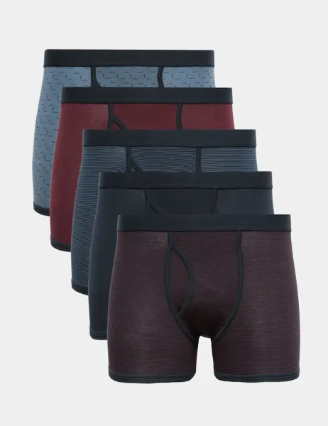 Marks & Spencer 5 Pack Cotton Stretch Striped Trunks Burgundy Mix