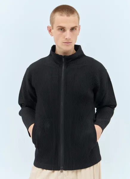 Pleated Zip-Up Cardigan