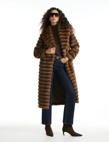 Faux Fur Oversized Longline Unlined Coat Brown