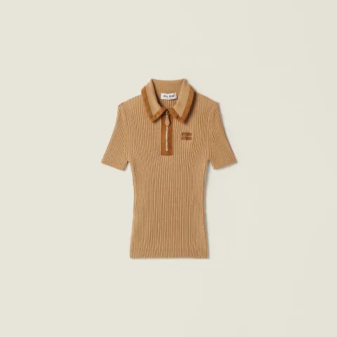 Ribbed knit cashmere polo sweater