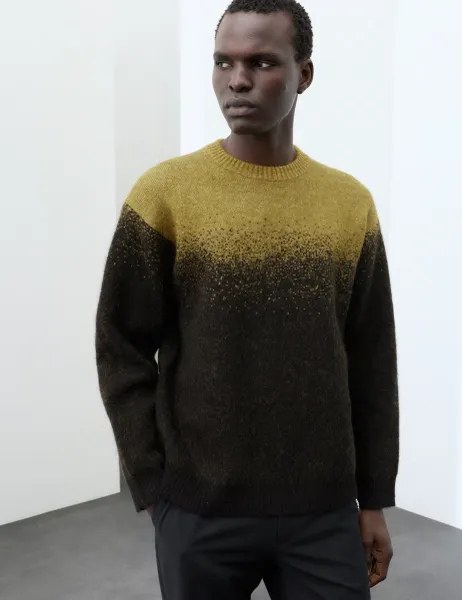 Autograph Mohair Blend Ombre Crew Neck Jumper Chartreuse