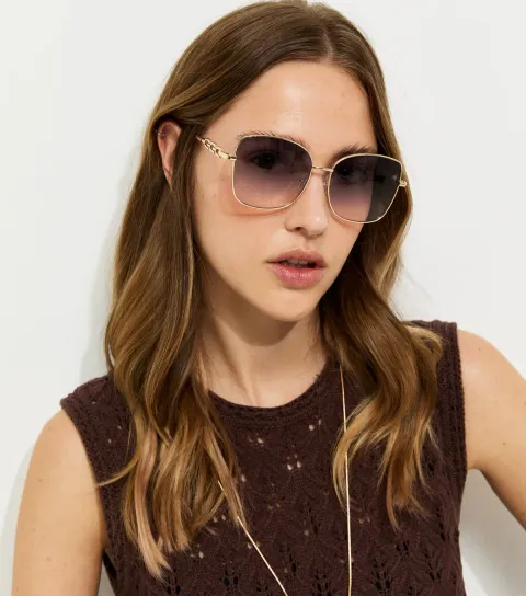 Gold Tone Gradient Square Sunglasses