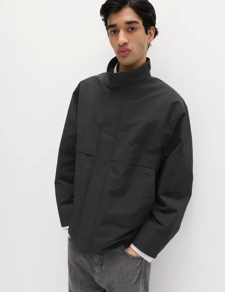 Marks & Spencer Cotton Rich Boxy Funnel Neck Bomber Jacket Black